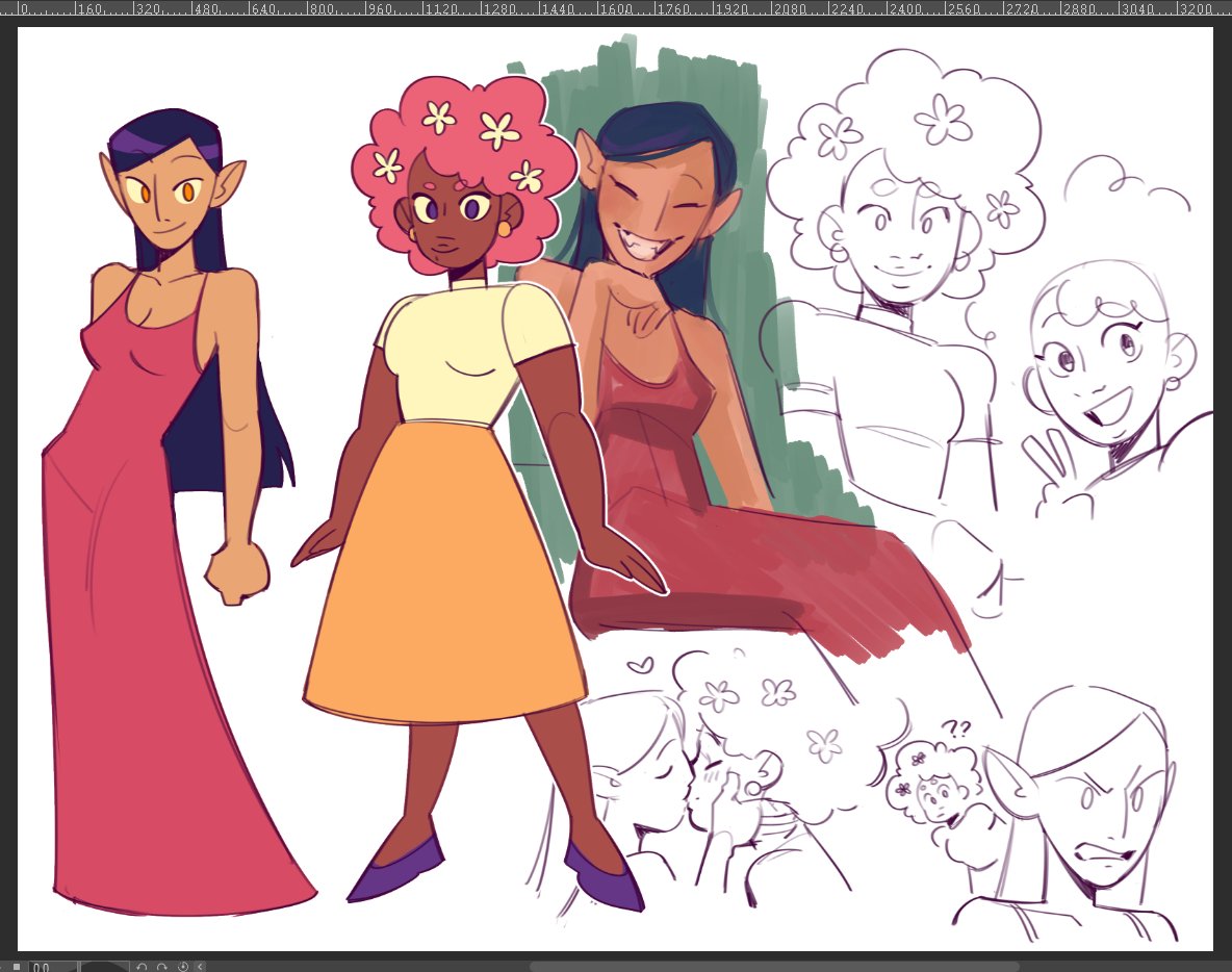character designs for my short film about a vampire and her artist girlfriend :') 