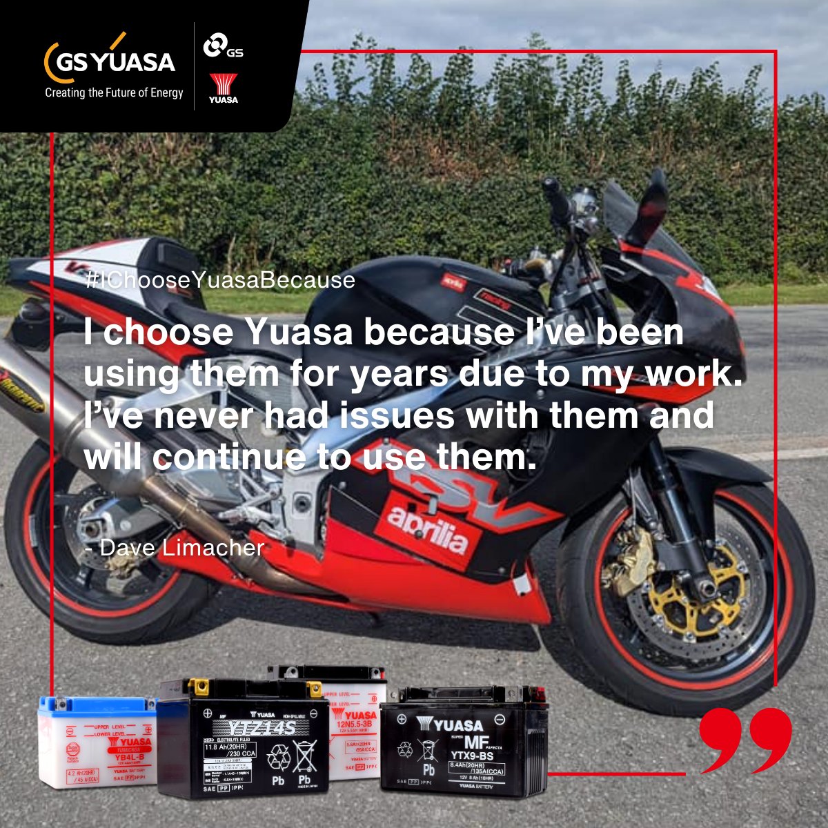 ⚡ Dave trusts Yuasa to deliver reliable starts, ride after ride.

Nothing beats the feeling of knowing your bike is always ready to go. We’re proud to keep you on the road!

#YourWordsNotOurs #IChooseYuasaBecause #PoweringWhatMatters #GSYuasa #UpgradeToYuasa