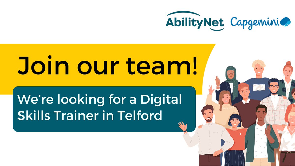 Could you make a difference in #Shropshire? We're hiring a Digital Skills Trainer in #Telford! Apply now: abilitynet.org.uk/jobs/digital-s…

As part of our partnership with Capgemini, help older and #Disabled adults enhance their #Digital skills.