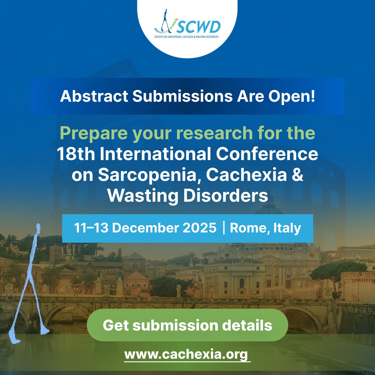 Are you working on #Research in #Sarcopenia, #Cachexia, or #MuscleWasting?
Abstract submission is open for the 18th International Conference on Sarcopenia, Cachexia &amp; Wasting Disorders, happening Dec 11-13, 2025, in Rome.

Start preparing your submission! tinyurl.com/tvukh7j9