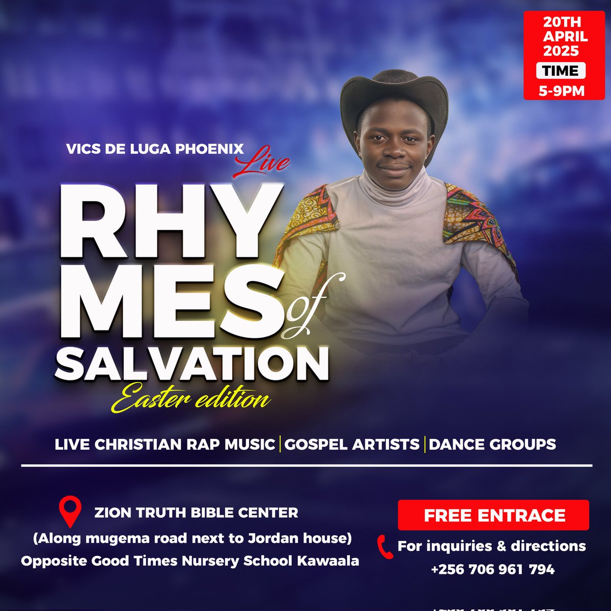 Vics De Luga Phoenix (@vicsdeluga) on Twitter photo #RhymesofSalvation
Where are you going to be at this Easter Sunday Evening? Let's do some Conscious Christian Hip-hop, Story telling and Freestyle... <a href="/BaboonForestEnt/">Baboon Forest Entertainment</a> <a href="/St_Nellysade/">St. Nelly-sade</a> <a href="/JohnKayWriter/">John Kay the writer</a> #RhymesofSalvation
Where are you going to be at this Easter Sunday Evening? Let's do some Conscious Christian Hip-hop, Story telling and Freestyle... <a href="/BaboonForestEnt/">Baboon Forest Entertainment</a> <a href="/St_Nellysade/">St. Nelly-sade</a> <a href="/JohnKayWriter/">John Kay the writer</a>