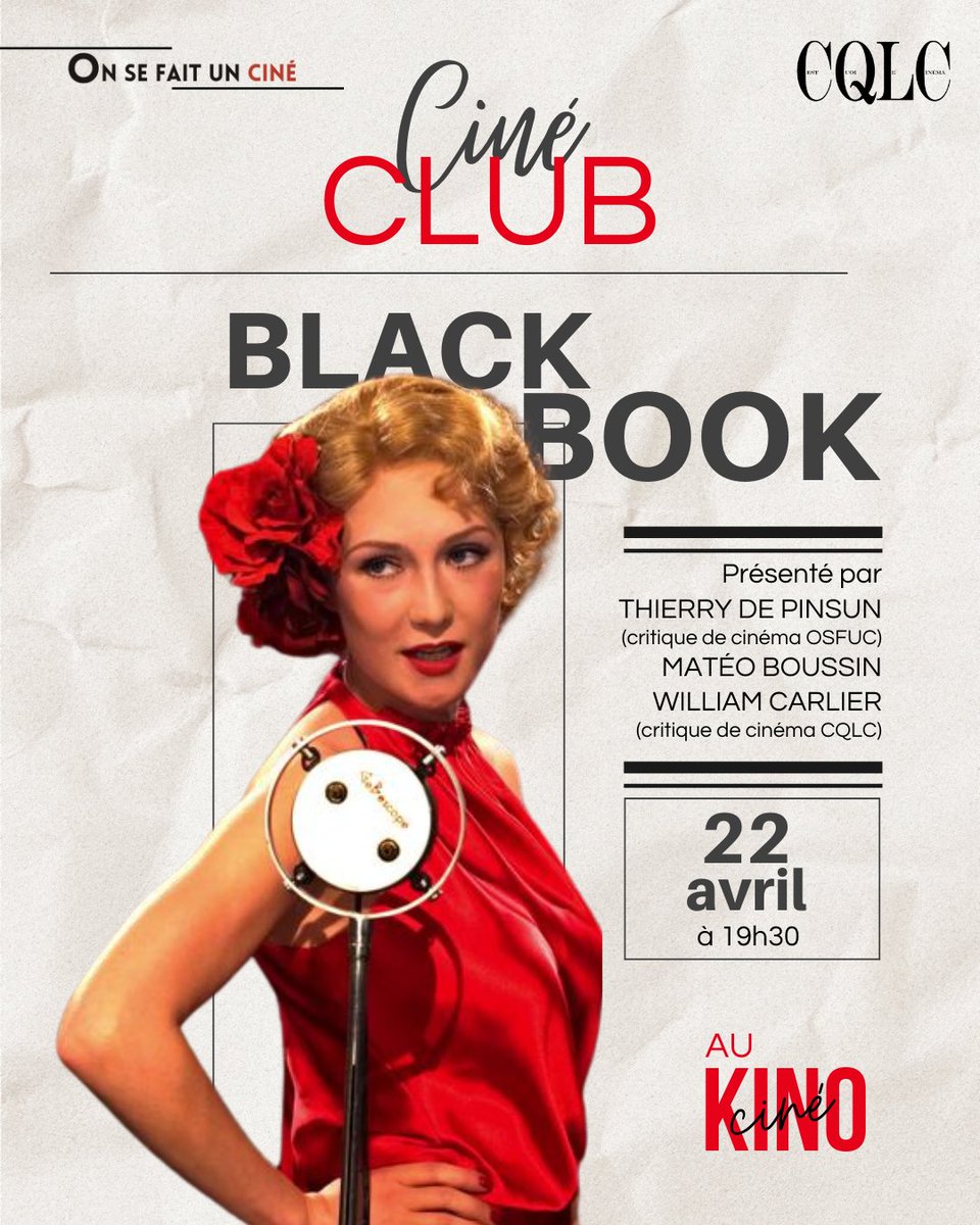 Kino-Ciné (@kino_cine) on Twitter photo ❓Le ciné-club du Kino-Ciné avec Thierry de Pinsun (<a href="/Onsefaituncine_/">On se fait un ciné ?</a>), Matéo Boussin & William Carlier (C'est quoi le cinéma)
🗓️Le 22 avril 2025
📍Au Kino-Ciné ❓Le ciné-club du Kino-Ciné avec Thierry de Pinsun (<a href="/Onsefaituncine_/">On se fait un ciné ?</a>), Matéo Boussin & William Carlier (C'est quoi le cinéma)
🗓️Le 22 avril 2025
📍Au Kino-Ciné