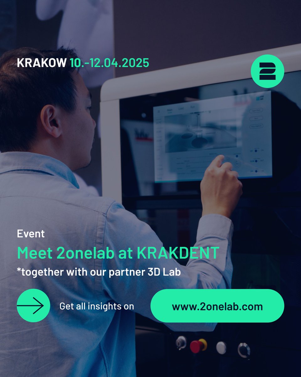 Visit us at KRAKDENT, Apr 10-12! Meet us &amp; 3D LAB Sp. z oo. in Krakow. See the 2Create 3D Metal Printer live at Hall Wisła, Booth W91. More: shorturl.at/5zenc #3dmetalprinting #dentistry #2onelab