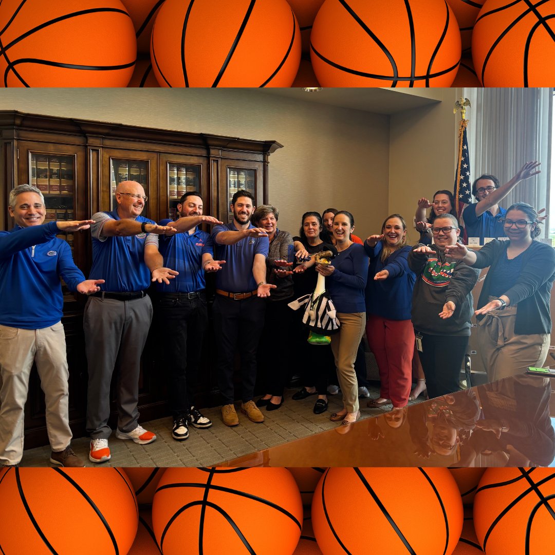 ShuffieldLowman's tweet photo. Our firm is filled with Gator Pride! Each March, we invite all employees to participate in March Madness brackets.  In honor of the Gators winning the championship Monday night, we invited all our Gator fans to dress in their Orange and Blue Best! Until next year... https://t.co/6h8tsqGsm6