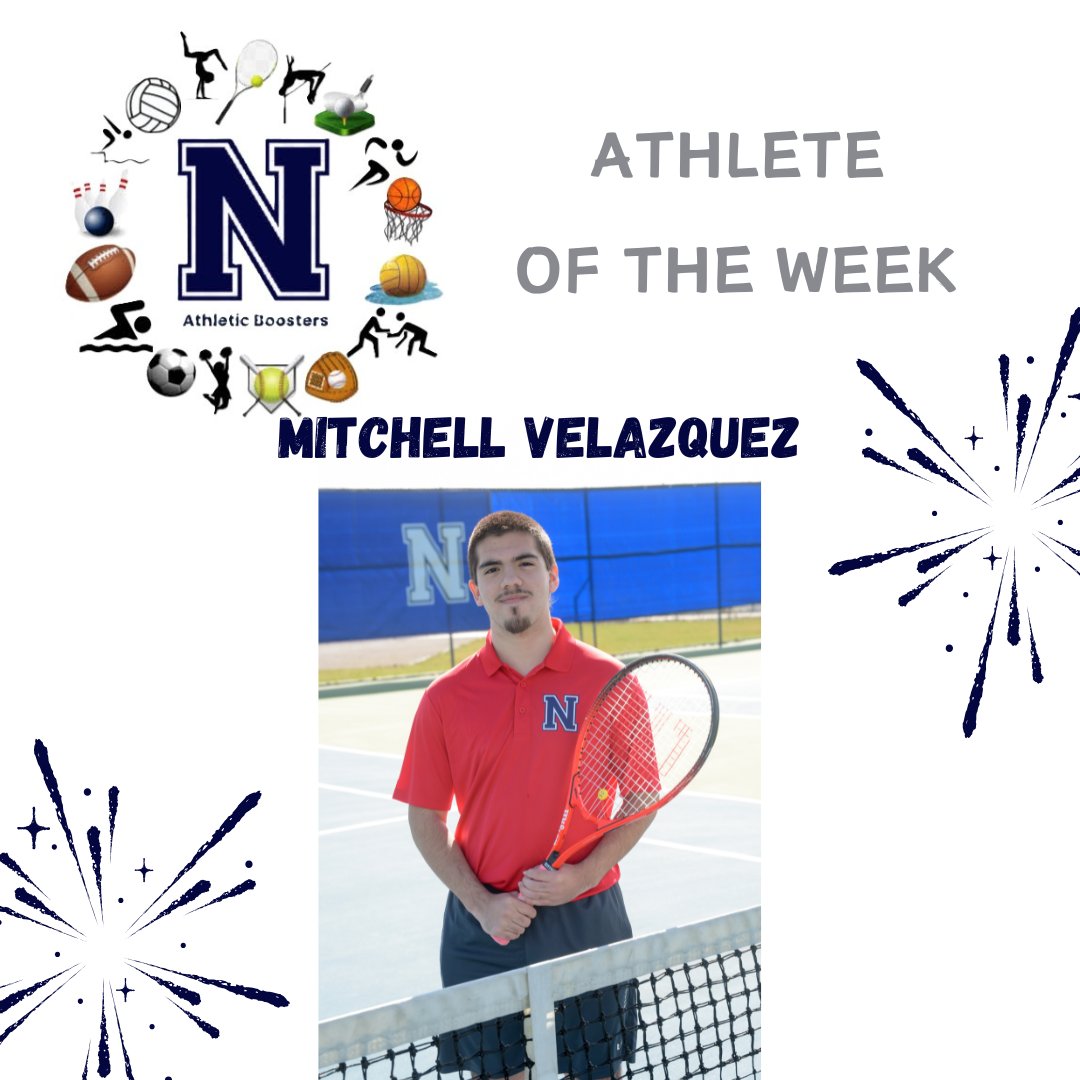 ATHLETE OF THE WEEK: Mitch Velazquez, Tennis. Mitch began his senior season with a win, beating Bryan in a hard-fought match with scores of 6-4, 7-5. Throughout the match, Mitchell displayed strong shot-making and composure under pressure, closing out each set with confidence.