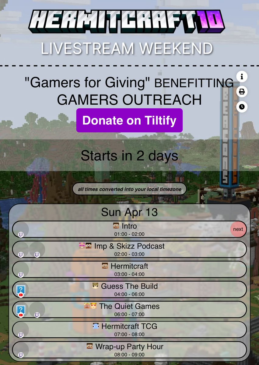 GamersOutreach's tweet image. Bookmark this 🎗️

livestream.hermitcraft.com