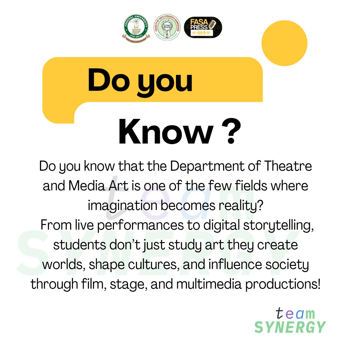 FFuoye75437's tweet photo. That Unique thing about the department of Theater and Media Art
#knowyourdepartment
#fyp
#enlightenment https://t.co/M5D9GtLQrQ