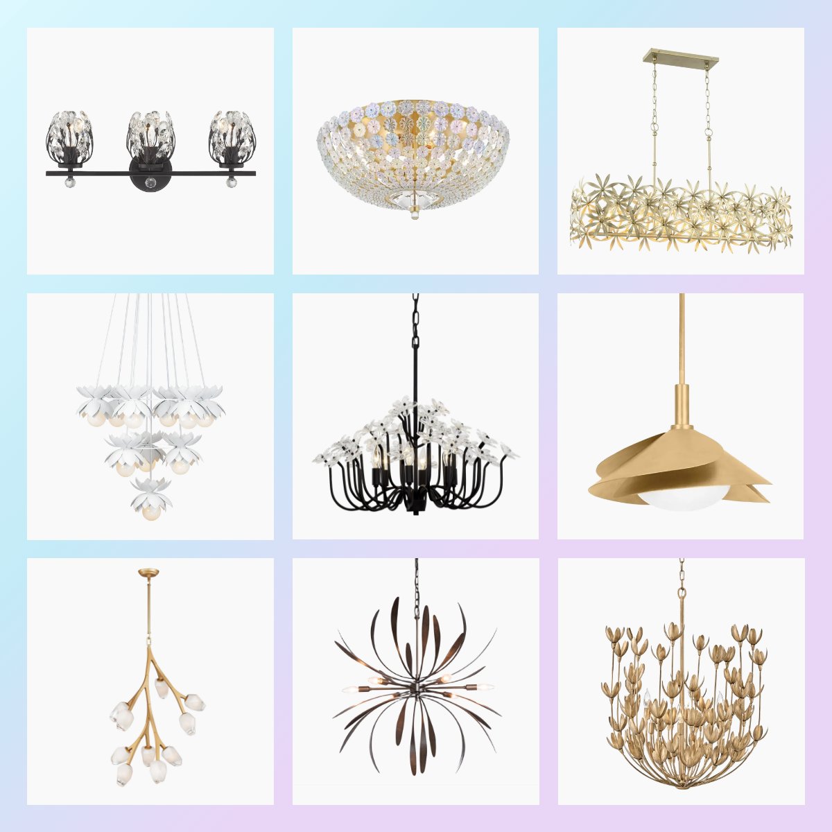 Florals for spring? Yes indeed! 

Bring blooming beauty indoors with lighting that blossoms - no watering needed! 

Discover a bouquet of flowery lighting now at LightsOnline.com.