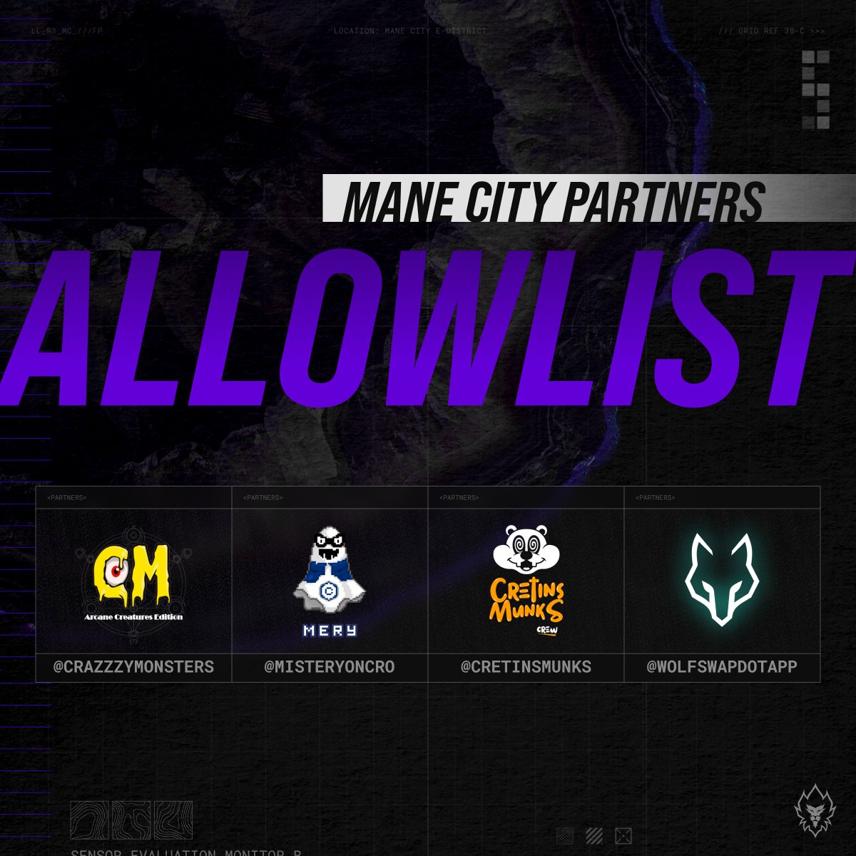 Crypto.com (@cryptocom) on Twitter photo As we chart new territories, early allies have answered the call 🫡
We are excited to share that our Mane City partners will be included in an Early Access Sale for Crypto.com Land - Fractured Fate 📝
<a href="/CrazzzyMonsters/">Crazzzy Monsters | Gen2 on @Cryptocomnft |</a>
<a href="/CretinsMunks/">Cretins Munks | $NUTS</a>
<a href="/Misteryoncro/">MERYCOIN</a>
<a href="/wolfswapdotapp/">Wolfswap | Swap & Earn</a> As we chart new territories, early allies have answered the call 🫡
We are excited to share that our Mane City partners will be included in an Early Access Sale for Crypto.com Land - Fractured Fate 📝
<a href="/CrazzzyMonsters/">Crazzzy Monsters | Gen2 on @Cryptocomnft |</a>
<a href="/CretinsMunks/">Cretins Munks | $NUTS</a>
<a href="/Misteryoncro/">MERYCOIN</a>
<a href="/wolfswapdotapp/">Wolfswap | Swap & Earn</a>