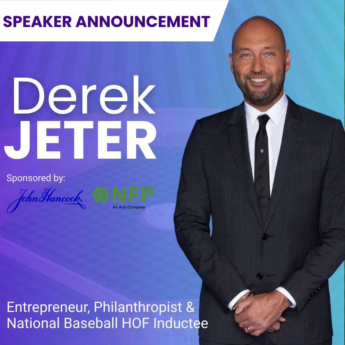 Finseca's tweet photo. We're thrilled to announce that Derek Jeter will take the stage at Finseca's #AdvancedMarkets!

Derek Jeter’s success extends far beyond baseball. As a five-time World Series champion and founder of The Players' Tribune, he is building a legacy through strategic decisions, expert collaboration, and strong teams—qualities that translate powerfully into how we serve clients, grow our teams, and lead with purpose.

👉 Don’t miss your chance to be in the room. Register now to secure your spot: https://t.co/XrjIc9MaSe

Huge shoutout to our sponsors @johnhancockusa @nfp