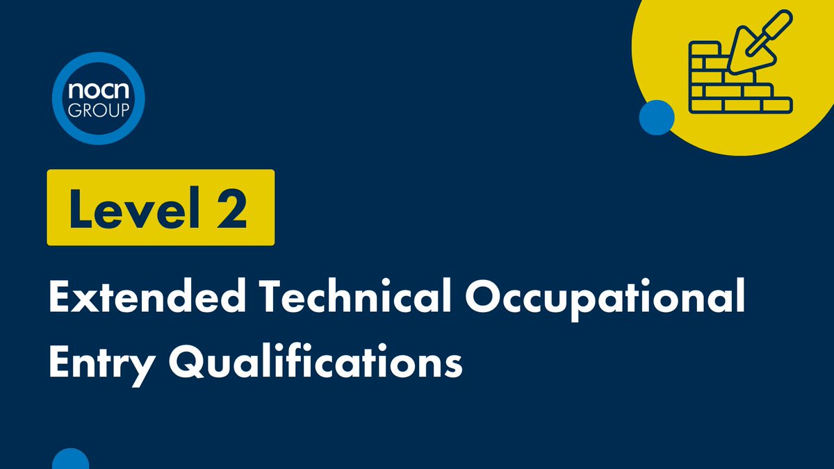 NOCNGroup's tweet photo. Starting in August, NOCN Group will be offering a range of Level 2 Extended Technical Occupational Entry Qualifications, enabling learners to achieve a Pass or Distinction.

Courses will include bricklaying, joinery, and other skills.

Find out more: https://t.co/ysYZuPHOVt https://t.co/KH1KKWzz7V