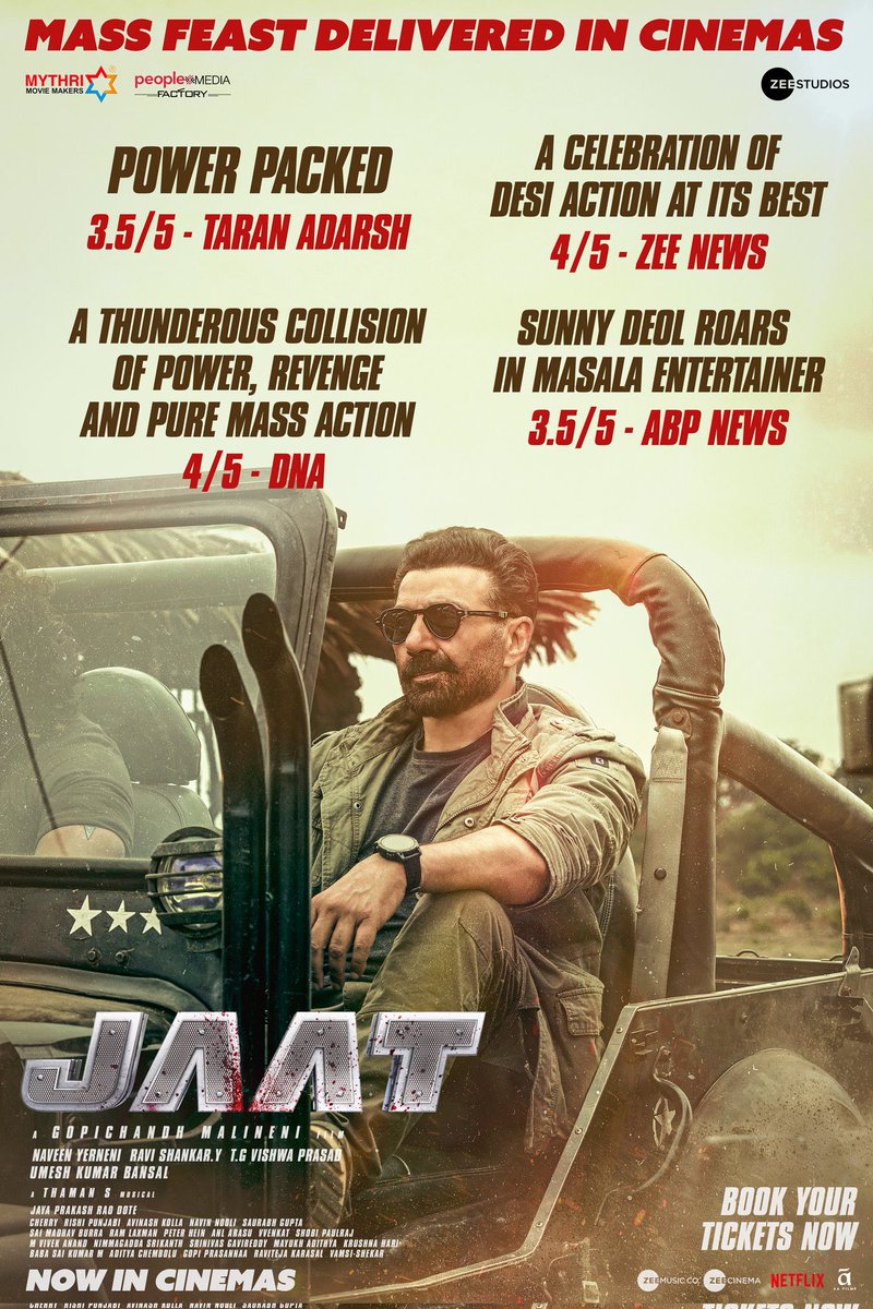 Mass Entry <a href="/iamsunnydeol/">Sunny Deol</a> Sir
Huge Running Successful All Over 
Ist Day Good Collection 
#Jaat <a href="/megopichand/">Gopichandh Malineni</a>
