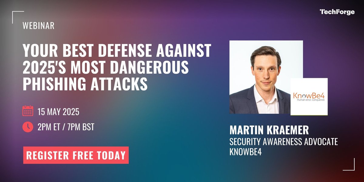 🚀 Keep your organisation safe from sophisticated cyber threats by attending the free webinar 'Your Best Defense Against 2025’s Most Dangerous Phishing Attacks' on 15 May 2025. Are you prepared for this evolution of digital deception? Register today: event.eu.on24.com/wcc/r/80001344…