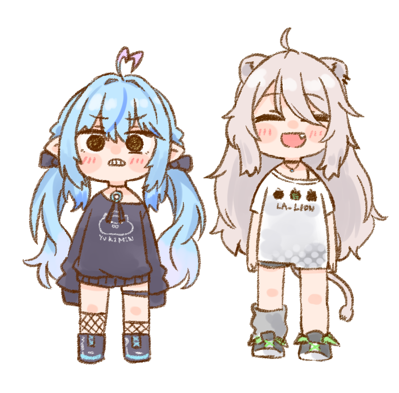 獅白ぼたん ,雪花ラミィ 「#ししらみ #らみあーと #ししらーと 」|ねこやまのイラスト