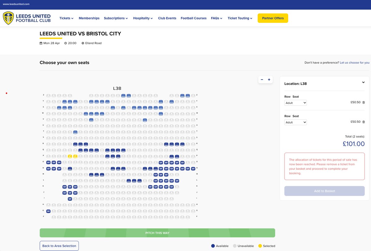 Steve_Head's tweet photo. @LUFCTickets Can I ask why so many tickets are shown as available but it won't let you buy any of them? Surely if they are not available, just don't show them.
What does the message in red actually mean? https://t.co/FEJ48cJqam