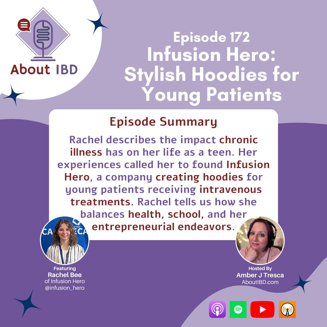 🎙️I had a heartfelt conversation with Rachel Bee, a 17-year-old with #Crohns who is getting things done and advocating for young people through her company, Infusion Hero. You can hear her inspiring journey and innovative spirit on #AboutIBDPodcast! 🌟 bit.ly/AIBD172