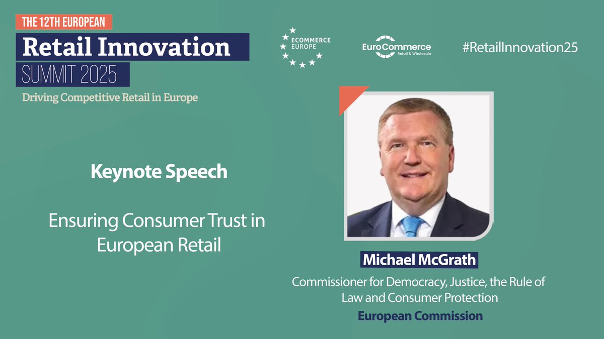 EuroCommerce (@eurocommerce) on Twitter photo Commisioner <a href="/EUCssrMcGrath/">Michael McGrath</a> said at #RetailInnovation25 that consumer trust is what makes our markets thrive.
The <a href="/EU_Commission/">European Commission</a> is committed to enforce consumer protection rules. Commisioner <a href="/EUCssrMcGrath/">Michael McGrath</a> said at #RetailInnovation25 that consumer trust is what makes our markets thrive.
The <a href="/EU_Commission/">European Commission</a> is committed to enforce consumer protection rules.