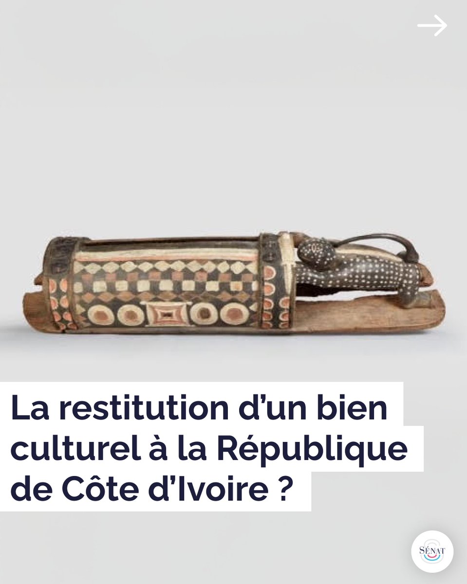 Senat's tweet photo. 🇨🇮 Restitution du tambour Djidji Ayôkwê à la Côte d'Ivoire : le Sénat se mobilise ! 

Confisqué en 1916 par l'administration coloniale française et conservé depuis 1930 dans les collections publiques des musées français, le tambour parleur de l'ethnie atchan dit "Djidji Ayôkwê" a fait l’objet d’une demande officielle de restitution par la République de Côte d’Ivoire en 2019, à laquelle le Président de la République @EmmanuelMacron s'est engagé à satisfaire en 2021. 

Le processus juridique de restitution, qui suppose une loi pour déroger au principe d'inaliénabilité des collections publiques, n'a cependant pas été engagé depuis cette date. 

📁 Face à cette situation, plusieurs membres de la #ComCultSénat (@L_Lafon) ont déposé une proposition de loi, transpartisane, de restitution.

Ils entendent ainsi tirer les conséquences de l’ancienneté et de la légitimité de la demande ivoirienne, ainsi que des engagements diplomatiques, opérationnels et financiers déjà pris par la France sur ce dossier. 

📅 Cette proposition de loi a été adoptée par la commission de la culture et sera examinée en séance publique le 28 avril prochain. 

@C_MorinDesailly, @max_brisson, @OuzouliasP, @YanChantrel, @JeanHingray, Mathilde Ollivier et @cedricvial.