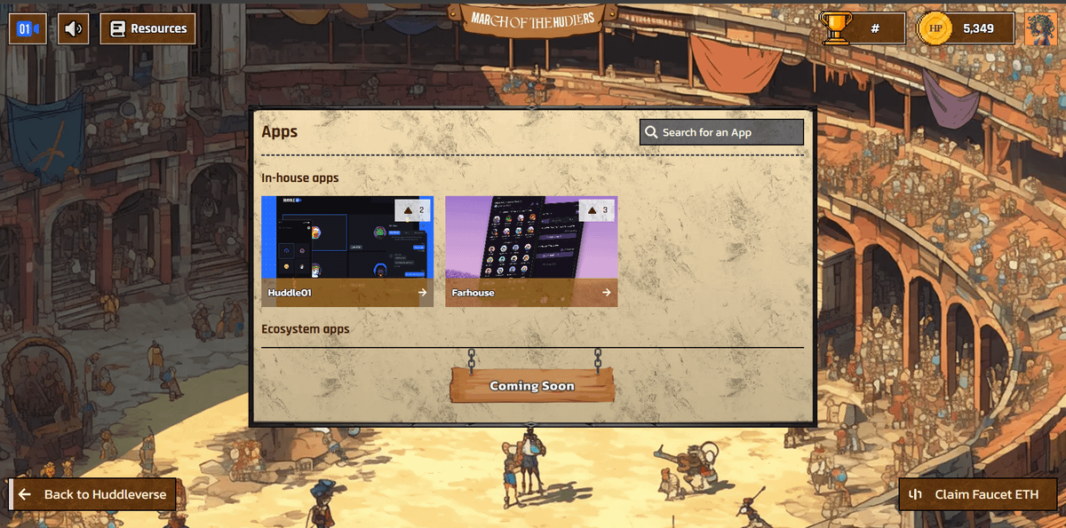 huddle01com's tweet photo. 🗺️ As you enter the Nexus, you will see:

⚔️ Apps Arena: Test out @MeetOnHuddle01 &amp; @farhousedotclub 

🌟 Quests Arena: earn retro HPs for meetings done in the past, and participate in exciting social quests

🥇 Leaderboard: Compete weekly for bonus $tHUDL &amp; onchain surprises https://t.co/R0dC6J9AiN