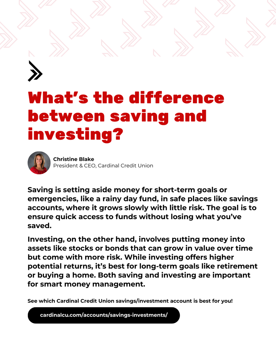 CardinalCu's tweet photo. Are you more of a saver or an investor? Or a bit of both?
Saving keeps you ready for the unexpected.
Investing helps you build the future you’re dreaming of.

Which one are you focusing on right now? #FinancialFreedom  #MoneyMatters #InvestSmart #WealthBuilding https://t.co/26iAyTcYMi