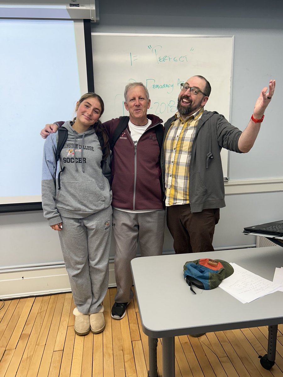 washcollwsoccer's tweet photo. Take your coach to class day! Coach Reilly got to sit in on Emily’s sociology class with Professor Garcia, always fun whenever we get to spend a day in class with our players! #D3week #WhyD3 https://t.co/RGFXtfxz6a