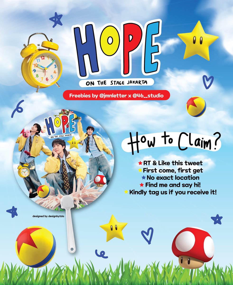 jmnletter's tweet photo. JHOPE BTS - HOPE ON THE STAGE IN JAKARTA FREEBIES 

by @jmnletter @46__studio 

⭐️ 3 &amp; 4 May 2025
🍄 Indonesia Arena
⏰ Exact Time TBA

RT &amp; like are very appreciated

Open for trade, just dm~
Tag me if u get the freebies , see u army! 

#HOPE_ON_THE_STAGE_TOUR_JAKARTA https://t.co/BNwHpPAPHv
