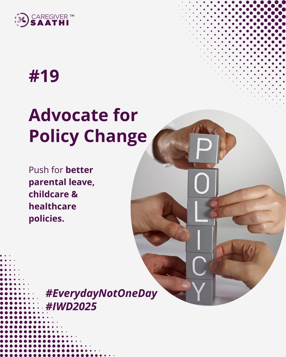 Step 19: Advocate for Policy Change
Better parental leave. Affordable childcare. Holistic healthcare.

It’s time workplaces support real lives—not just job titles.

Policy isn’t paperwork—it’s people power. 
#AccelerateAction for #FutureFitCorporates

 #IWD2025 #EverydayNotOneDay