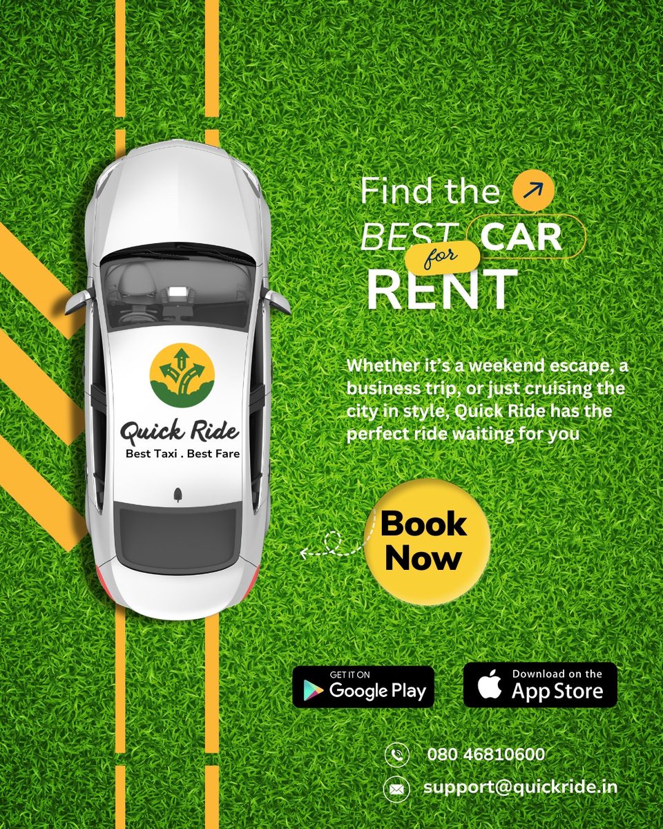 QuickRidein's tweet image. 🚗Best Car for Rent – Anytime, Anywhere!

Whether it’s a weekend escape, a business trip, or just cruising the city in style, #QuickRide has the perfect ride waiting for you. Clean cars, easy booking, zero hassle! ✨🛣️

Website: quickride.in