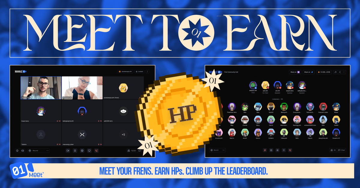 huddle01com's tweet photo. 🌟 Introducing Meet-to-Earn

Test out HUDL apps, host onchain meets on @MeetOnHuddle01 and @farhousedotclub, and help us improve the infra and UX.

You can:
• Hangout with your friends
• Shift your work meetings to Huddle01 Meet
• Host a DAO call or Cohort
• Stream on X https://t.co/gnEGR4IMWg