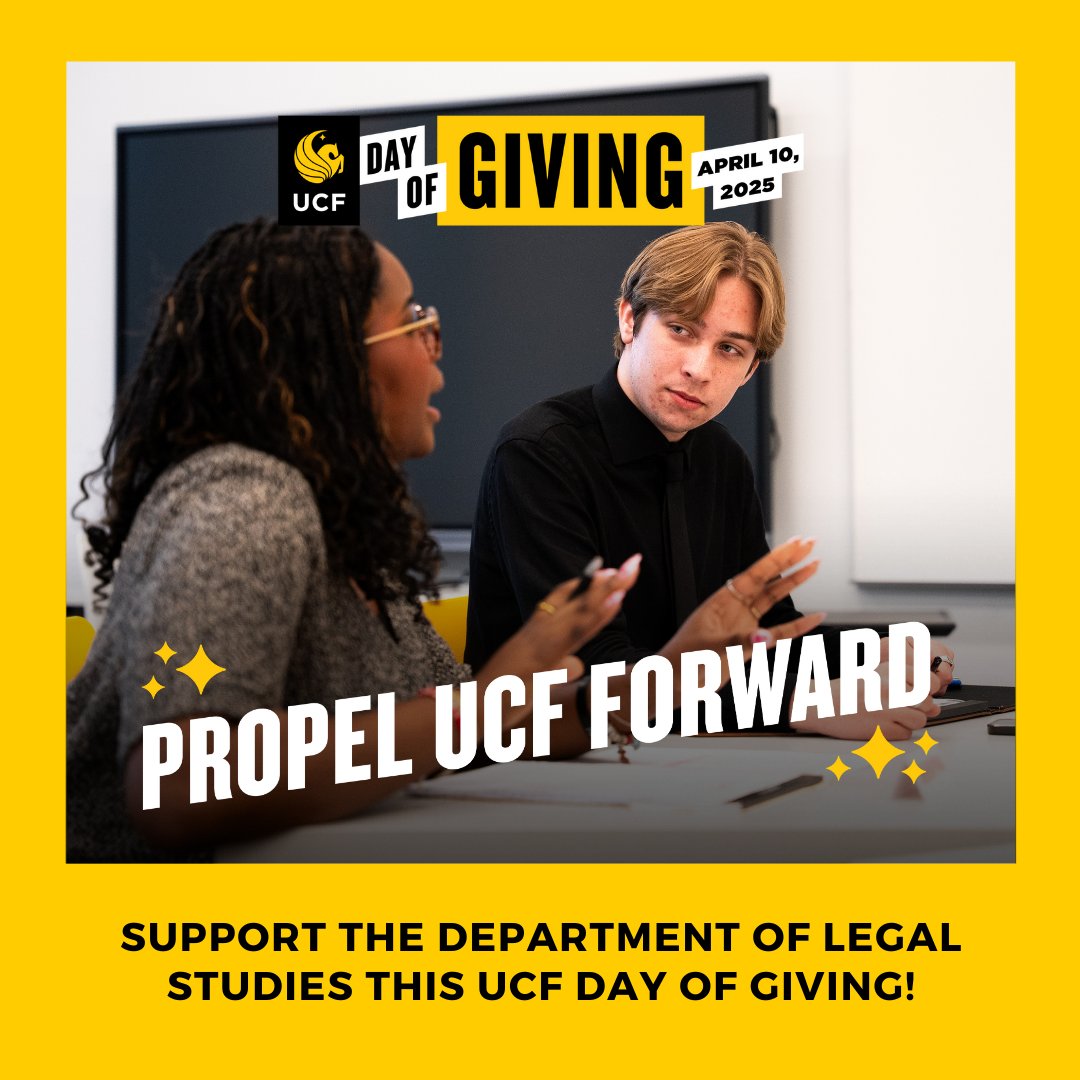 Help @ucfccie win some bonus funds this hour by sharing one thing you learned at UCF to help you shape the future of legal studies! Use #UCFDayOfGiving for a chance to win a bonus for your favorite fund. Make a gift to help us empower future Knights 👇
go.ucf.edu/3VMEsuv