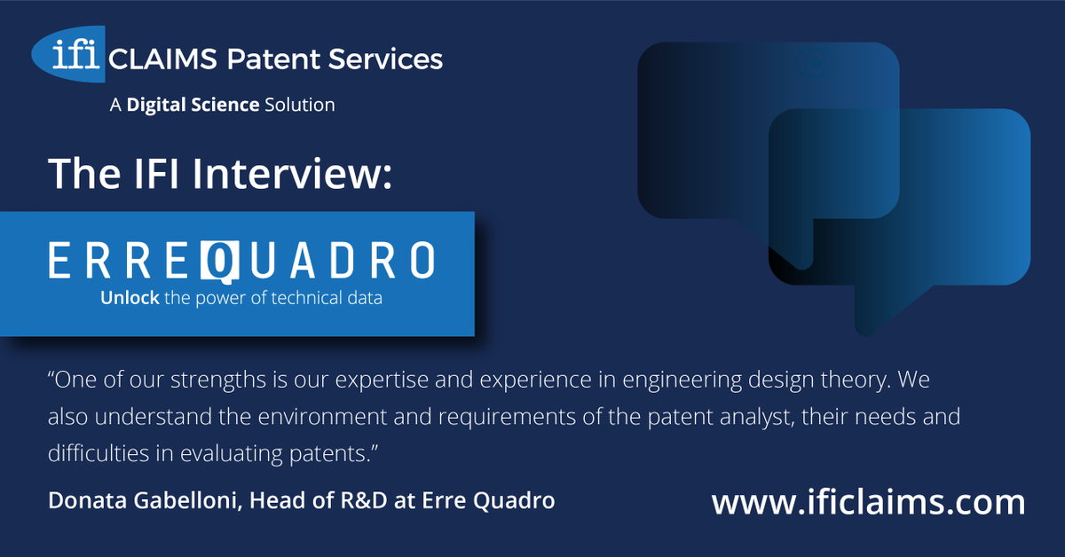 IFI CLAIMS talked with Donata Gabelloni, Head of Research and Development at Erre Quadro, to learn how industrial design can open up the world of #patents. Find the full interview here: ificlaims.com/news/view/ifi-…