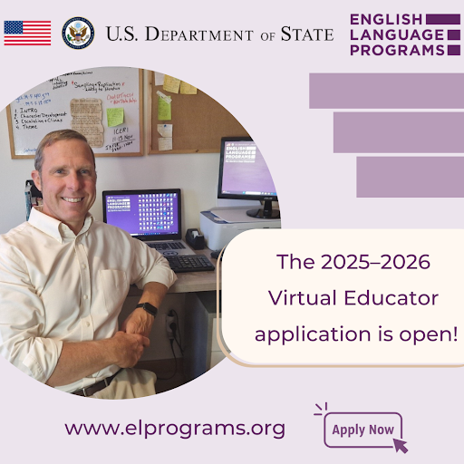 The 2025-2026 Virtual English Language Educator Application is open! Don't miss this opportunity — elprograms.org apply today! 
#ELVirtualEducator #ExchangeOurWorld