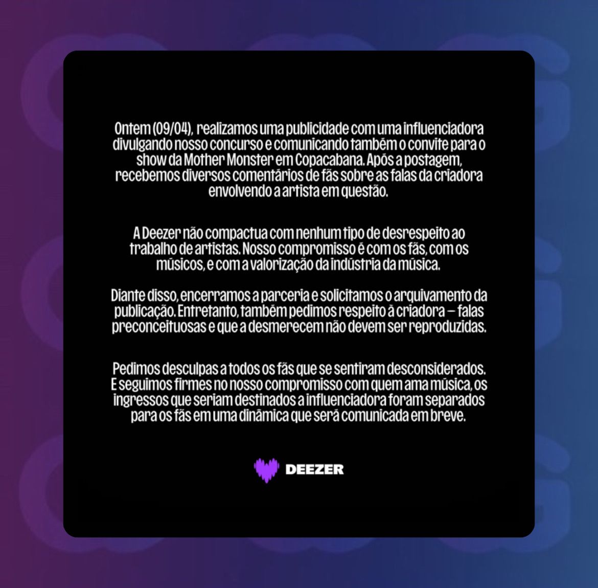 QGdoPOP's tweet photo. Deezer encerra parceria com Bielo Pereira e tira o acesso VIP ao show de Lady Gaga em Copacabana. https://t.co/hhjqRfM1Zd