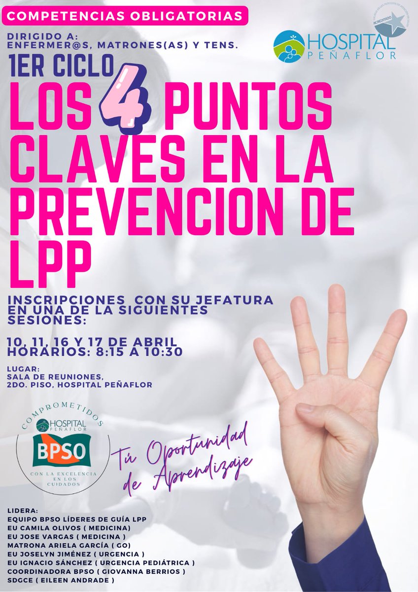 BpsoHpenaflor's tweet photo. El equipo de líderes que implementan el Programa  de Buenas Prácticas Clínicas BPSO del Hospital Peñaflor encabezan el Primer Ciclo de fortalecimiento de competencias técnicas en el cuidado de la atención clínica centrado en Prevención de LPP.
@DorisGrinspun @RNAO https://t.co/ooGJRzZqWv