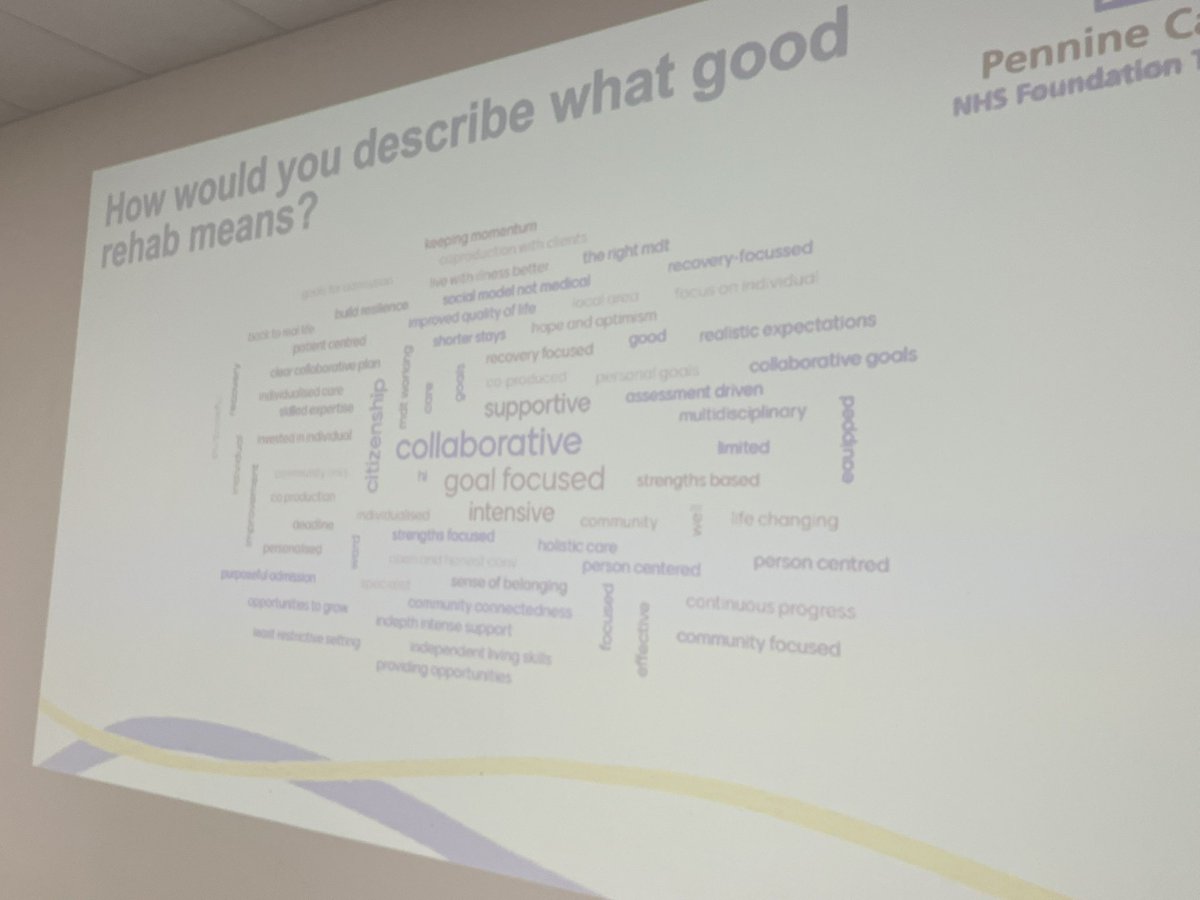 What good rehabilitation looks like… Lots of energy in the room and drive to develop the whole pathway offer.
