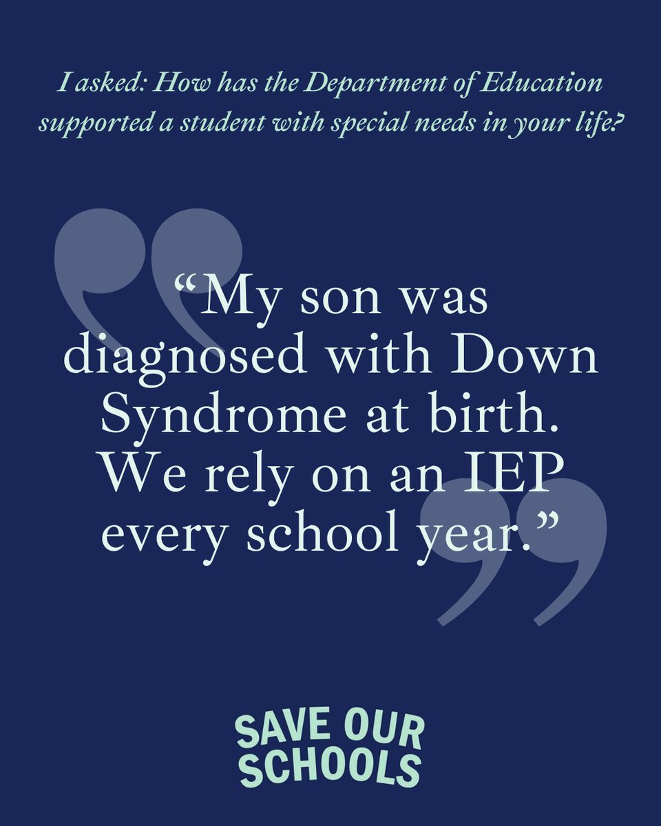 SenWarren's tweet image. Donald Trump is trying to gut the Department of Education — the agency that makes sure that students with special needs are supported in our public schools.

So I asked: How has the Department of Education supported a student with special needs in your life?