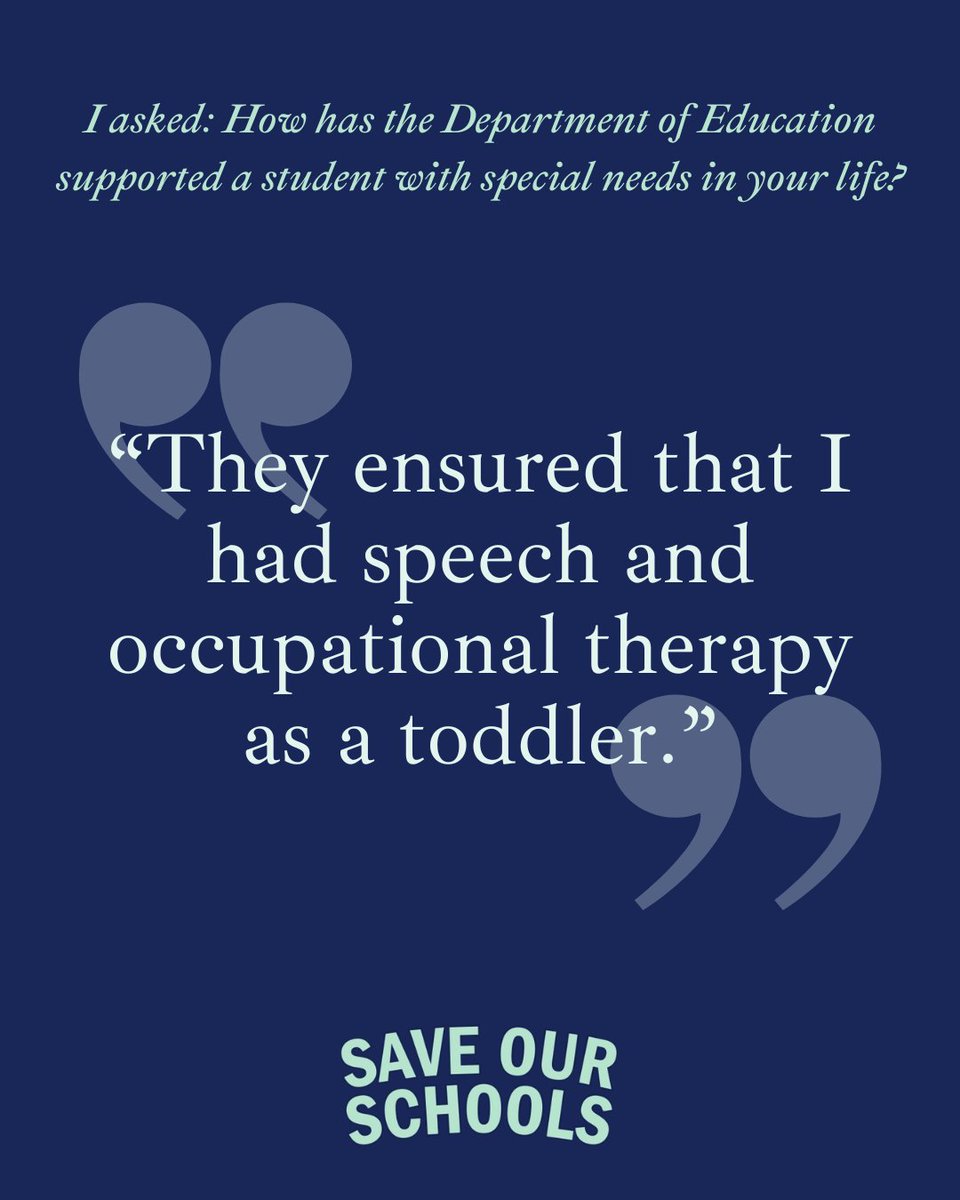 SenWarren's tweet image. Donald Trump is trying to gut the Department of Education — the agency that makes sure that students with special needs are supported in our public schools.

So I asked: How has the Department of Education supported a student with special needs in your life?