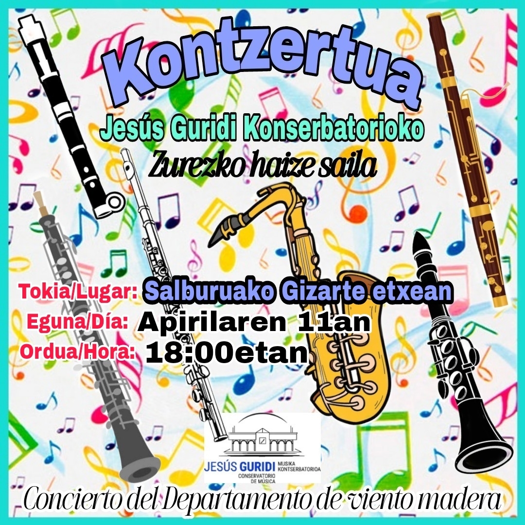 conserguridi's tweet photo. Concierto del Departamento de Madera.
11 de Abril a las 18:00 en en Cetro cívico de Salburua.
Os esperamos https://t.co/s4E5lXHJcL