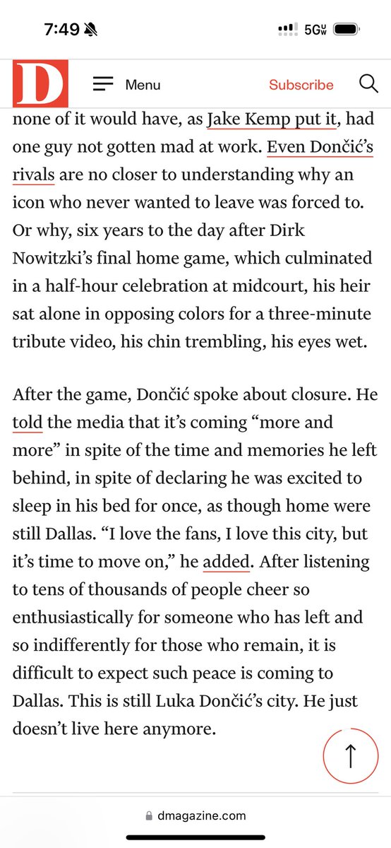 Trying this again: I wrote about being in the American Airlines Center last night and how Luka Doncic was remembered on his terms, not the Mavericks’. Because if this showed us anything, it’s that Dallas is still his city, even though isn’t. 

dmagazine.com/sports/2025/04…