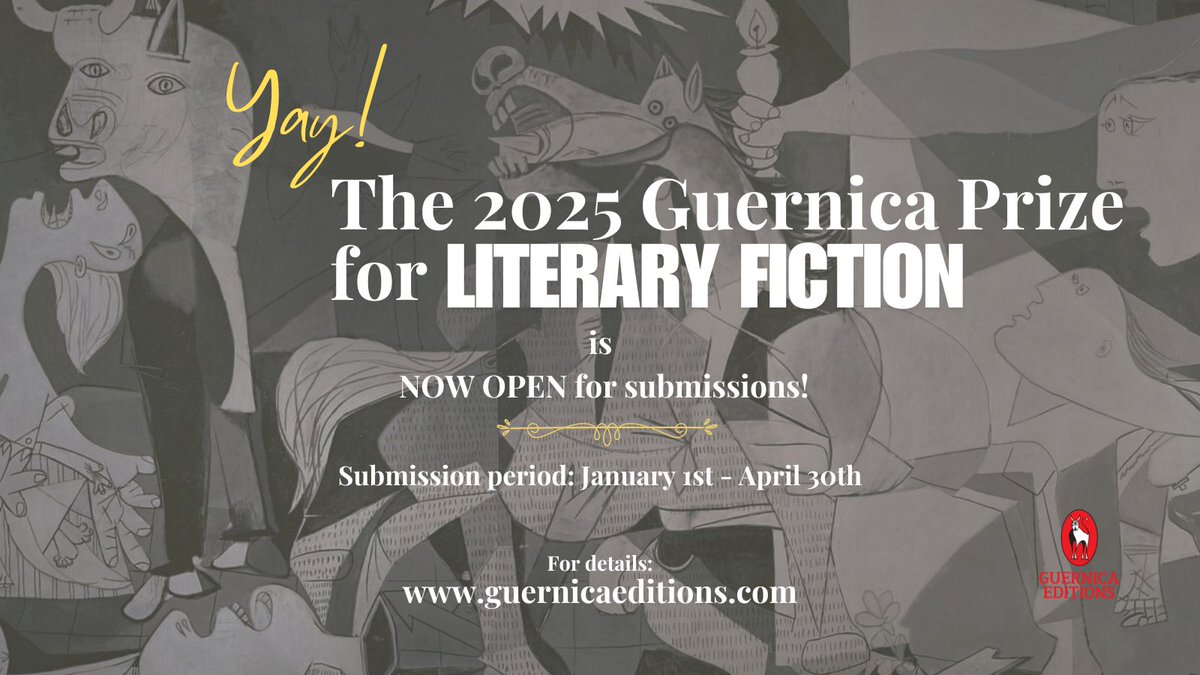 🤸🤸The count down is on! The Guernica Prize for Literary Fiction is open for submissions until April 30th!🏆️For submission details PLEASE visit our website: shorturl.at/OJPUY

#guernicaprize #litfictionprizes #CanLit #CanadianLitPrizes