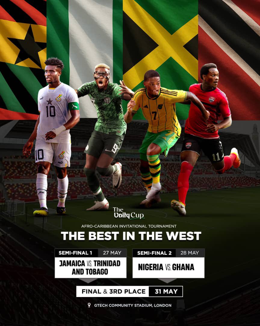 GhanaBlackstars's tweet image. 🏆 #UnityCup Venue Confirmed! 🚨🏟️

🇬🇭 Ghana, Jamaica, Nigeria, and Trinidad and Tobago will battle it out at Gtech Stadium, Brentford, West London, in May 2025. 🗓️

#BlackStars