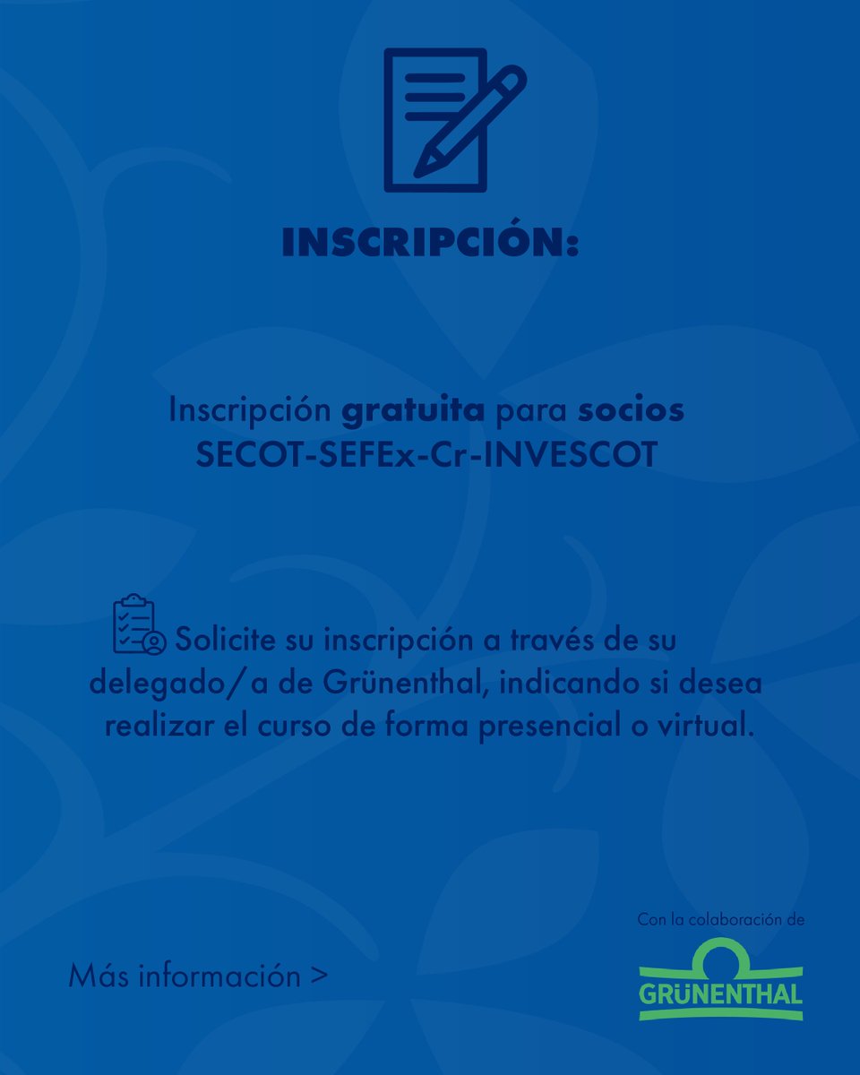 🔵 AULA SECOT CON <a href="/SefexCr/">SEFEx-CR</a>  INVESCOT 🔵

"Nuevos avances en cirugía reconstructiva"  

 📍 Aula SECOT Madrid.
💻Online: SECOT TV
🗓️22 de mayo
⏰17:30-19:30

📝Solicite su inscripción a través de su delegado Grünenthal, forma presencial o virtual.

📲secot.es/curso/351
