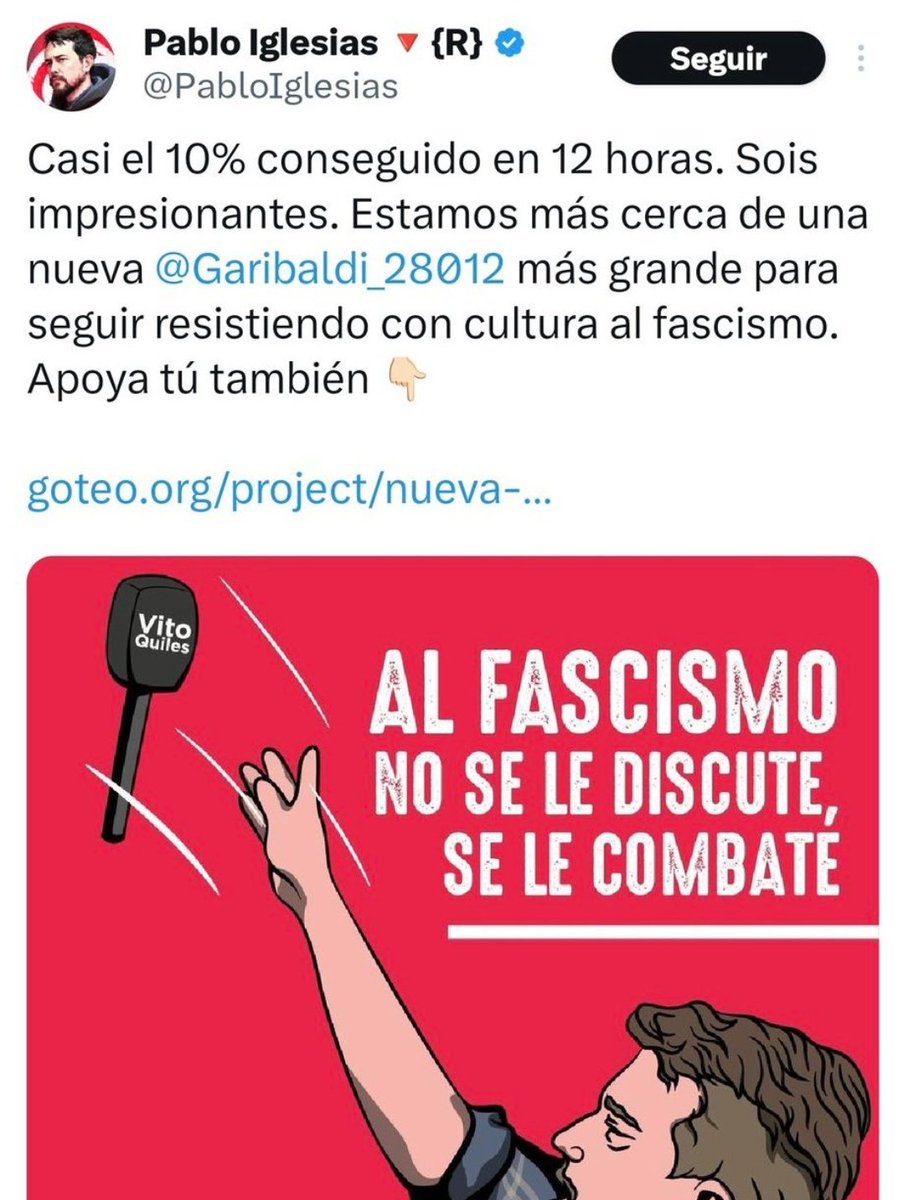 Al fascismo, a la Incultura, se le combate con cultura, con compañías de teatro itinerante como La Barraca de Lorca, con bibliotecas de barrio, con calle, con mucha calle. 
Con lo que no se combate es con batucadas, y aún menos con bares. Financia cultura, no bares.