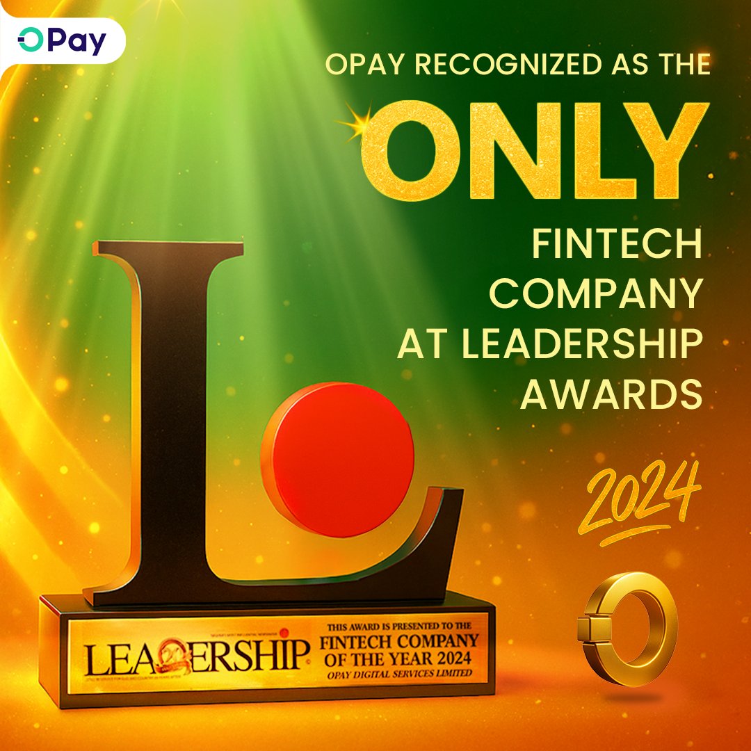 OPay has been named Fintech Company of the Year — and we couldn’t have done it without YOU, our amazing customers. Thank you!

#OPayAwards #FintechOfTheYear #LeadershipAwards