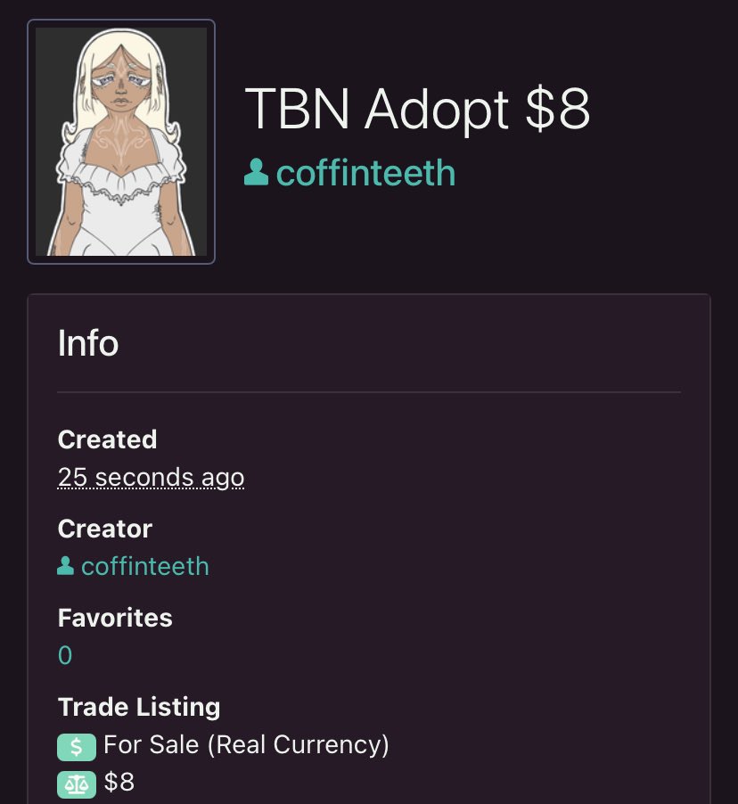 CoffinsShop's tweet photo. When bought, I will send you the character without the giant watermarks
Tags:
#art #toyhouse #adopt #adoptable #characterdesign #artist #digitalart #artmoots #deviantart #openadopts #ufs #upforsale #oc #originalcharacter #ufs #upforsale #pta #paytoadopt https://t.co/pSKeQWmsPc