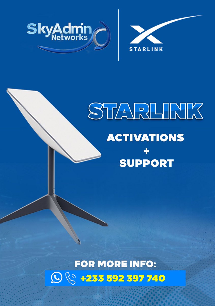 OneRealSly's tweet photo. Unlock the power of Starlink with SkyAdmin Networks – seamless activations and top-notch support! 🚀📡 #Starlink 
#InternetSolutions https://t.co/1xG7QxTiXx