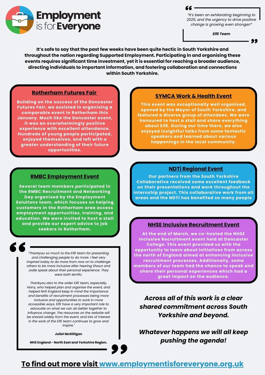 It’s been an exhilarating beginning to 2025, and the urgency to drive positive change is growing even stronger!

Across all of this work is a clear shared commitment across South Yorkshire and beyond. Whatever happens we will all keep pushing the agenda!

#employmentisforeveryone