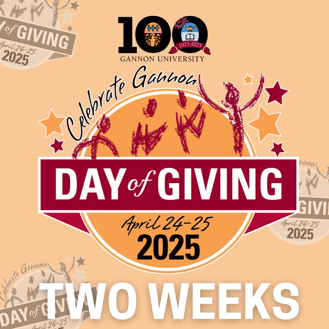 We are only TWO Weeks away from our Annual Day of Giving on April 24-25!

This is our Centennial Celebrate Gannon Day of Giving. Visit givecampus.com/schools/Gannon… for more info!