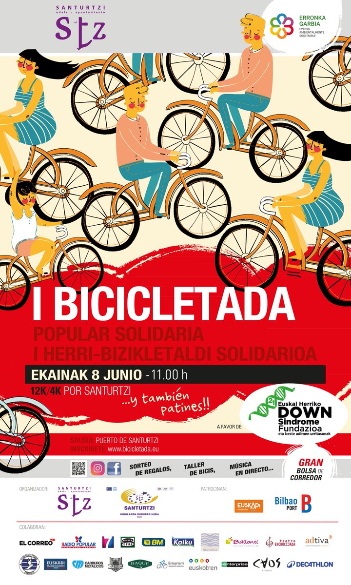(Eusk) 🚲 GOGORATU! Ekainaren 8an, Bizikletada iritsiko da Santurtzira, Kirolaren Europar Hiriaren programaren barruan.
-----------
(Cast) 🚲 ¡RECUERDA! El próximo 8 de junio llegará la Bicicletada a Santurtzi, dentro de la programación de la Ciudad Europea del Deporte.