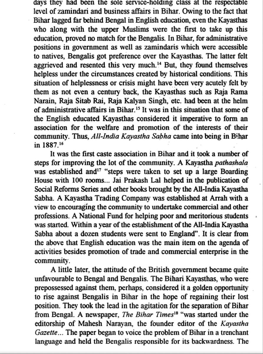 denobhat's tweet photo. Bihari Kayasthas, sidelined by British favoritism toward Bengalis in services , led the push for Bihar’s separation. Through the All-India Kayastha Sabha (1887) and the Bihar Times, they blamed Bengal for Bihar’s decline, fueling the 1912 creation of a separate Bihar and Orissa. https://t.co/1ueilaAi5z